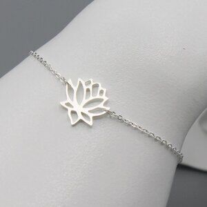 Jewelry bracelet lotus flower balance nature silver tone dainty minimalist new
